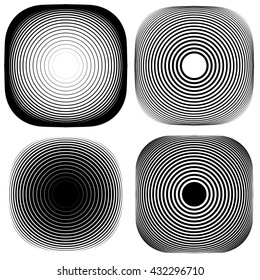 Radial, concentric shape set. Abstract monochrome graphics.