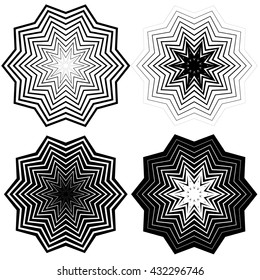 Radial, concentric shape set. Abstract monochrome graphics.