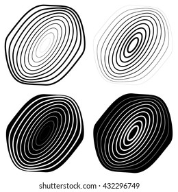 Radial, concentric shape set. Abstract monochrome graphics.