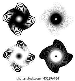 Radial, concentric shape set. Abstract monochrome graphics.