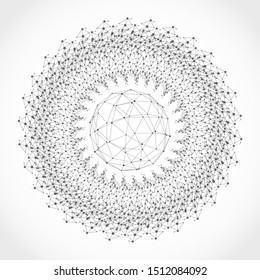 Radial connected dots in circle form. Fireworks explosion background. Circular design element. Abstract geometric star rays. Design element for medical, treatment, cosmetic emblem