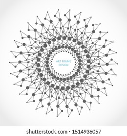 Radial connected dots in circle form. Fireworks explosion background. Circular design element. Abstract geometric star rays. Design element for medical, treatment, cosmetic emblem