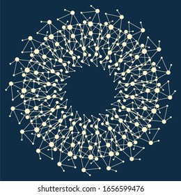 Radial connected dots in circle form. Fireworks explosion background. Circular design element. Abstract geometric star rays. Design element for medical, treatment, cosmetic emblem