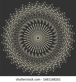Radial connected dots in circle form. Fireworks explosion background. Circular design element. Abstract geometric star rays. Design element for medical, treatment, cosmetic emblem