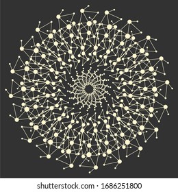 Radial verbundene Punkte in Kreisform. Feuerwerke, Explosionshintergrund. Circular Design Element. Abstrakte geometrische Sternchen. Design-Element für Medizin, Behandlung, kosmetisches Emblem