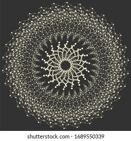 Radial connected dots in circle form. Fireworks explosion background. Circular design element. Abstract geometric star rays. Design element for medical, treatment, cosmetic emblem