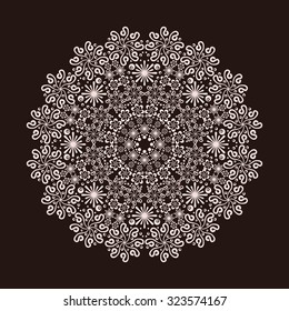 Radial contour monochrome floral pattern on brown