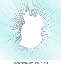 Radial cracks on broken armored glass. Vector illustration.