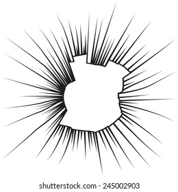 Radial cracks on broken white glass. Vector illustration.