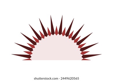 Radialkristalle Halbkreis Form Rot Symbol. Ein halbkreisförmiges Kristallsymbol. Isoliert auf weißem Hintergrund.