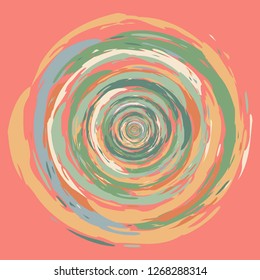 Radial curvy colorful fond with space for text in center of coral funnel. Abstract swirl bud vector design. Brush funnel artistic Illustration. Cyclone Texture. Dynamic Shape Grunge Backdrop