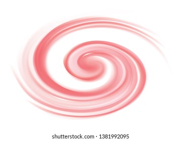 Radial curvy yoghurt fond with space for text in glowing center. Whirl pale red eddy syrup surface. Appetizing mix rose color of redcurrant, cowberry yogurt sign icon emblem logo symbol pictogram