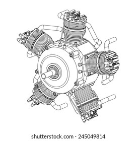 Radial Cylinder Engine Vector Illustration Isolated Stock Vector ...