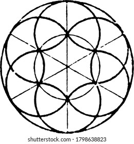 Radial Design is a type of balance in which the parts of a picture are regularly arranged and radiate from a central point, vintage line drawing or engraving illustration.