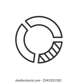 Radial diagram 33%, icon in line design. Radial, diagram, 33%, chart, data, segment, percentage on white background vector. Radial diagram 33% editable stroke icon