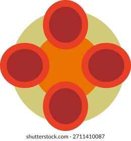 Diagrama radial con 4 secciones cuadradas redondeadas y círculo central, diseño moderno.