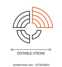 Radial diagram linear icon. Round chart, circular graph. Radar diagram. Info value extend from central point. Thin line illustration. Contour symbol. Vector isolated outline drawing. Editable stroke