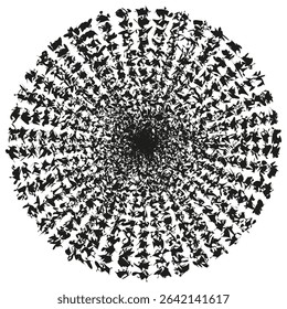 Radial dot burst. Dynamic halftone explosion. Concentric particle swirl. Vector abstract star.
