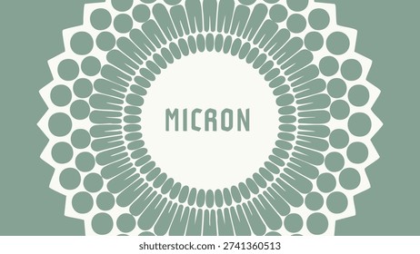 Radial dot emblem with micron text in the center resembling a micro pattern seal