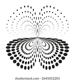 Forma de ponto radial. Ícone de ilusão ótica. Elemento de vetor simétrico. Design abstrato de meio-tom.