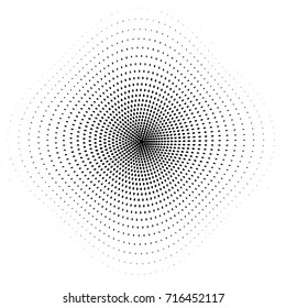 radial dots, halftone effect pattern, fish eye view, vector illustration