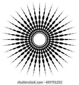 Radial dotted lines with irregular profile, circular motif element