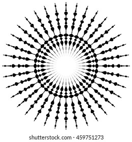 Radial dotted lines with irregular profile, circular motif element