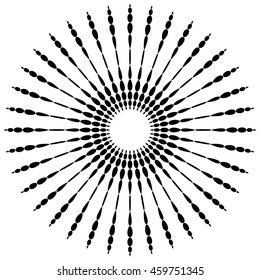 Radial dotted lines with irregular profile, circular motif element