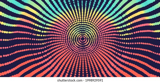 Radial dotted lines on black background. Modern luxure design. Vector illustration.