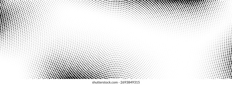 Radial dotted noise gradient texture. Concentric halftone grain background. Rough dot fading overlay wallpaper. Vector cartoon grit texture. Comic pop art backdrop for poster, banner, cover, print