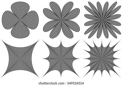 Radial element(s) with distortion, deformation effect. Abstract geometric form(s)