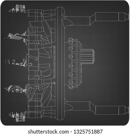 Radial engine on a gray background. Drawing