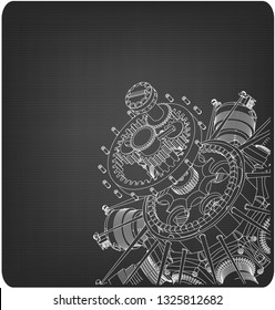 Radial engine on a gray background. Drawing