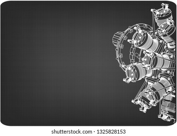 Radial engine on a gray background. Drawing