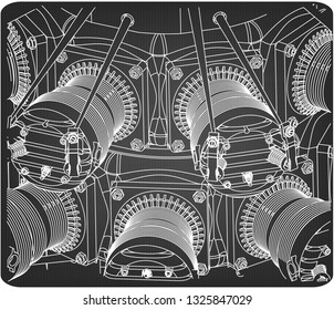 Radial engine on a gray background. Drawing