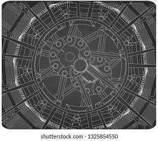 Radial engine on a gray background. Drawing