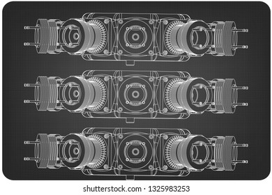 Radial engine on a gray background. Drawing