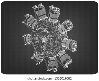 Radial Engine On White Background Drawing Stock Vector (Royalty Free ...