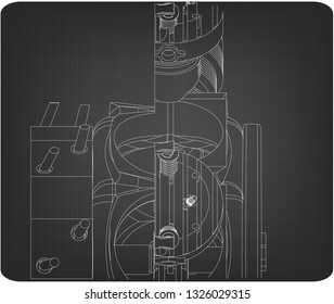 Radial engine on a gray background. Drawing