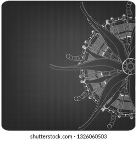 Radial engine on a gray background. Drawing
