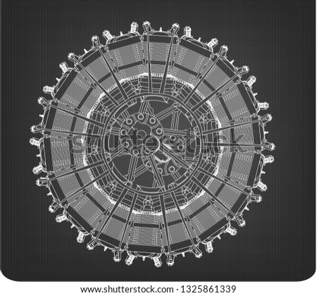 Radial engine on a gray background. Drawing