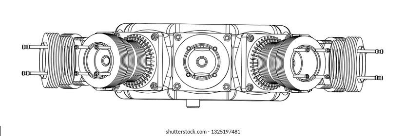 Radial engine on a white background. Drawing