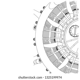 Radial engine on a white background. Drawing
