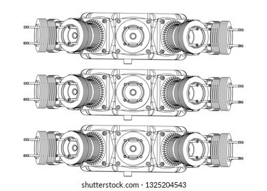 Radial engine on a white background. Drawing