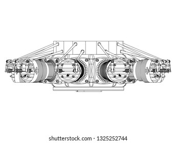 Radial engine on a white background. Drawing