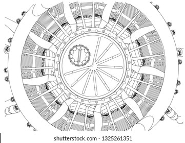 Radial engine on a white background. Drawing