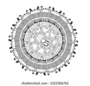 Radial engine on a white background. Drawing