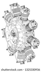 Radial engine on a white background. Drawing