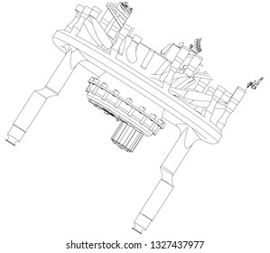 Radial engine on a white background. Drawing