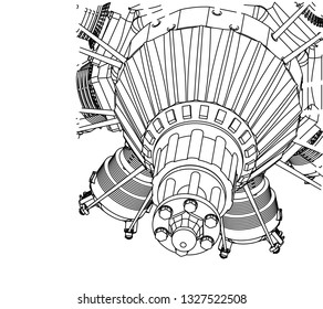 Radial engine on a white background. Drawing